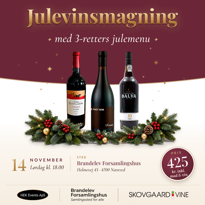 Julevinsmagning & 3-retters julemenu d. 14/11-26 kl. 18.00, Brandelev Forsamlingshus - Næstved